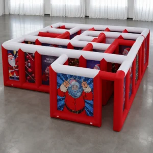 Commercial Inflatable Maze - Red White Christmas Flat Roof - product view 1
