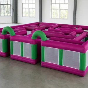 Commercial Inflatable Maze - Magenta Green Mesh Open Top - 10 x 10m - P047 - product view 1