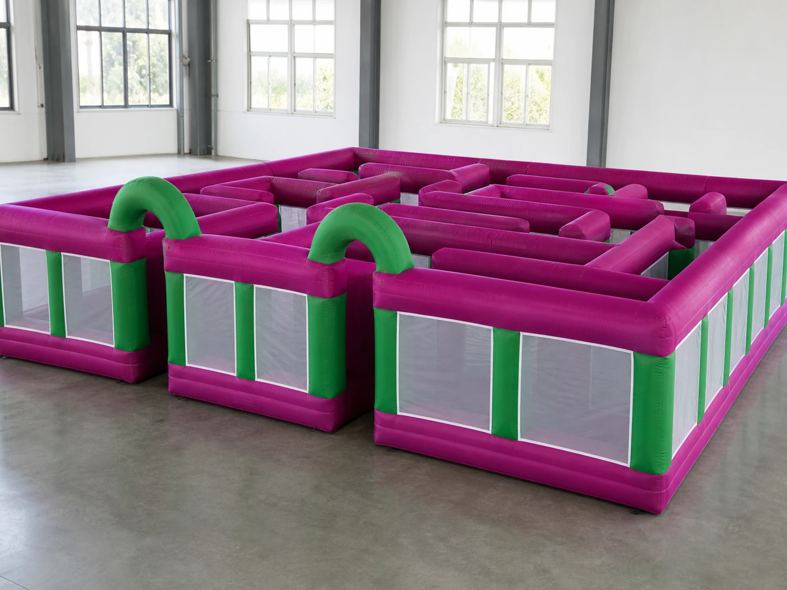Commercial Inflatable Maze - Magenta Green Mesh Open Top - 10 x 10m - P047 - product view 1