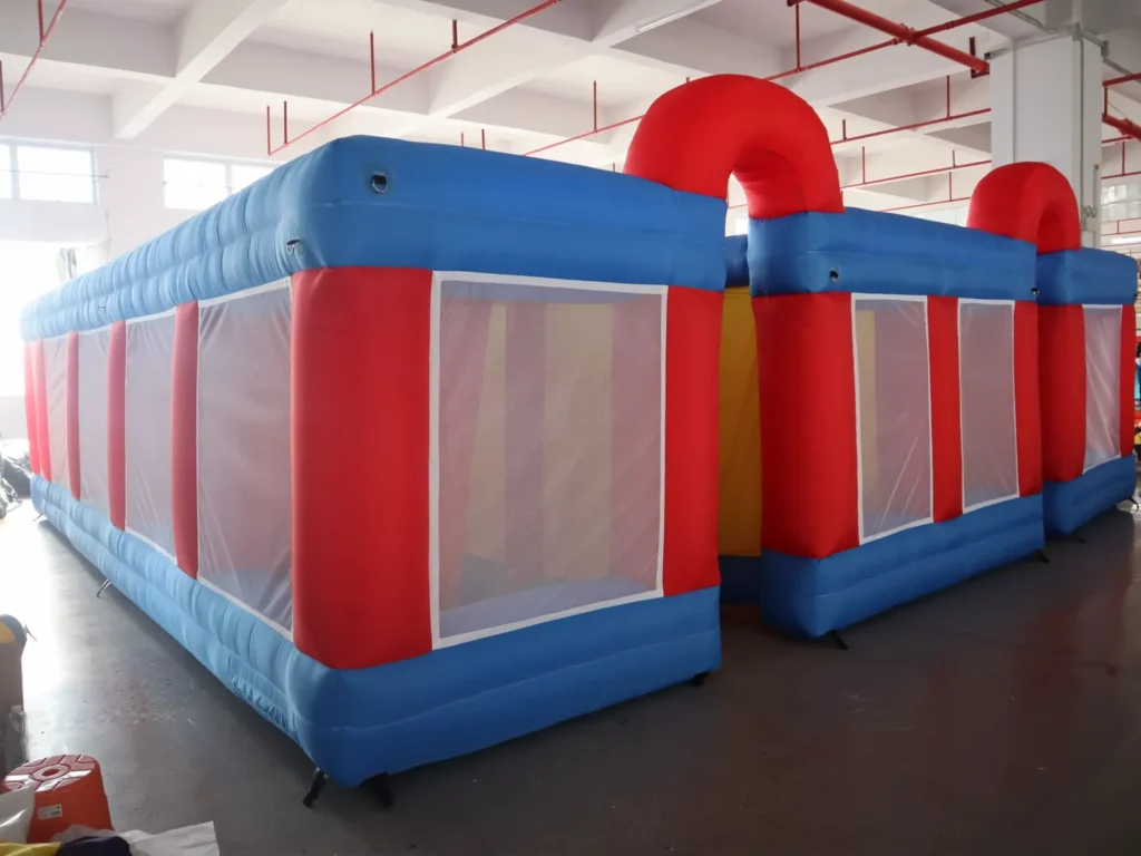 Commercial Inflatable Maze - Red Blue Mesh Double Arch - 7 x 7 x 2m - P053