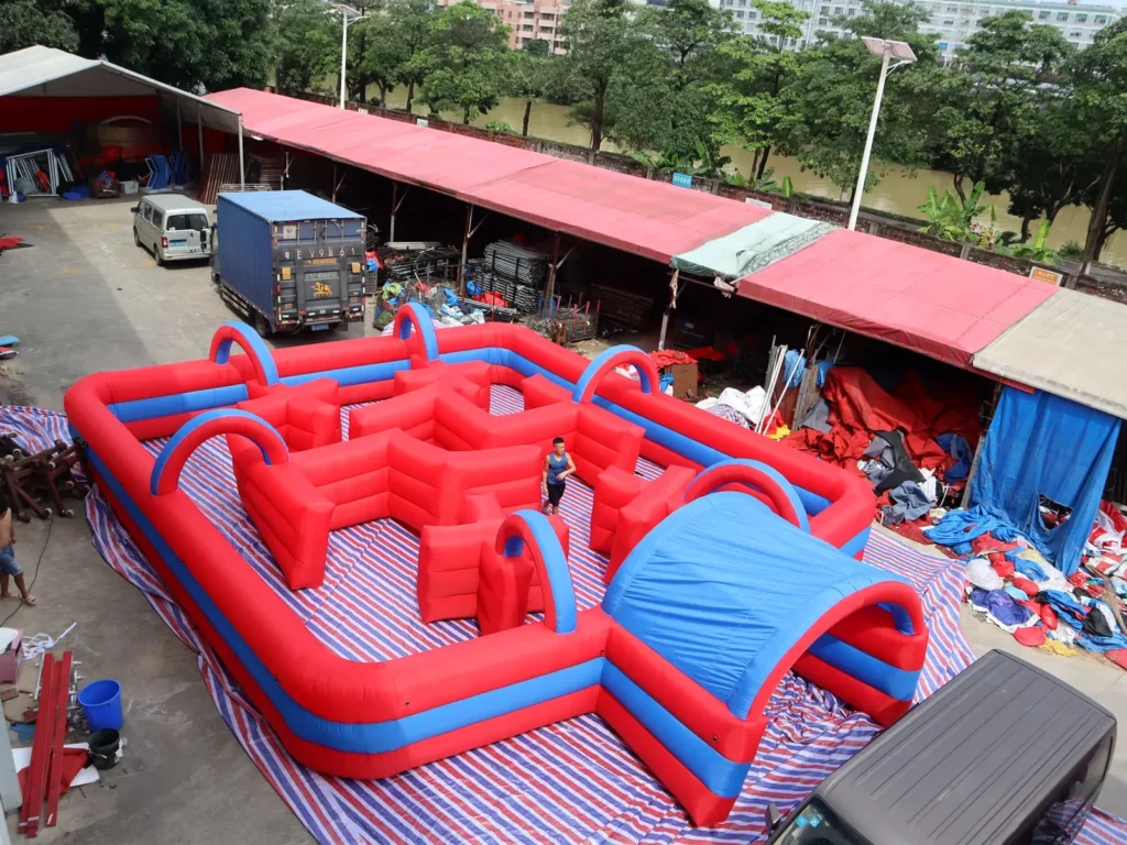 Commercial Inflatable Maze - Red Blue Open Top Arch Route