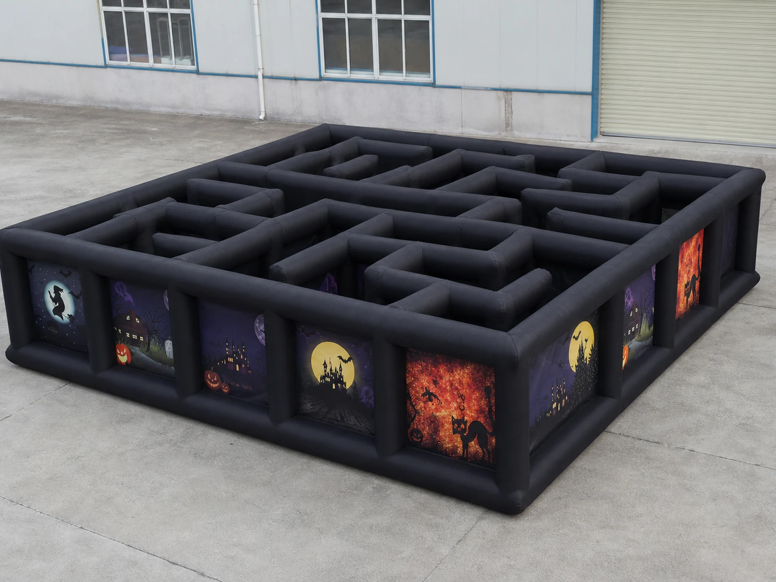 Commercial Inflatable Maze - Black Halloween Low Wall with Removable Cover - product view 1