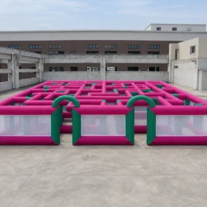 Commercial Inflatable Maze - Magenta Green Mesh Open Top - 10 x 10 x 2m - P067 - product view 1