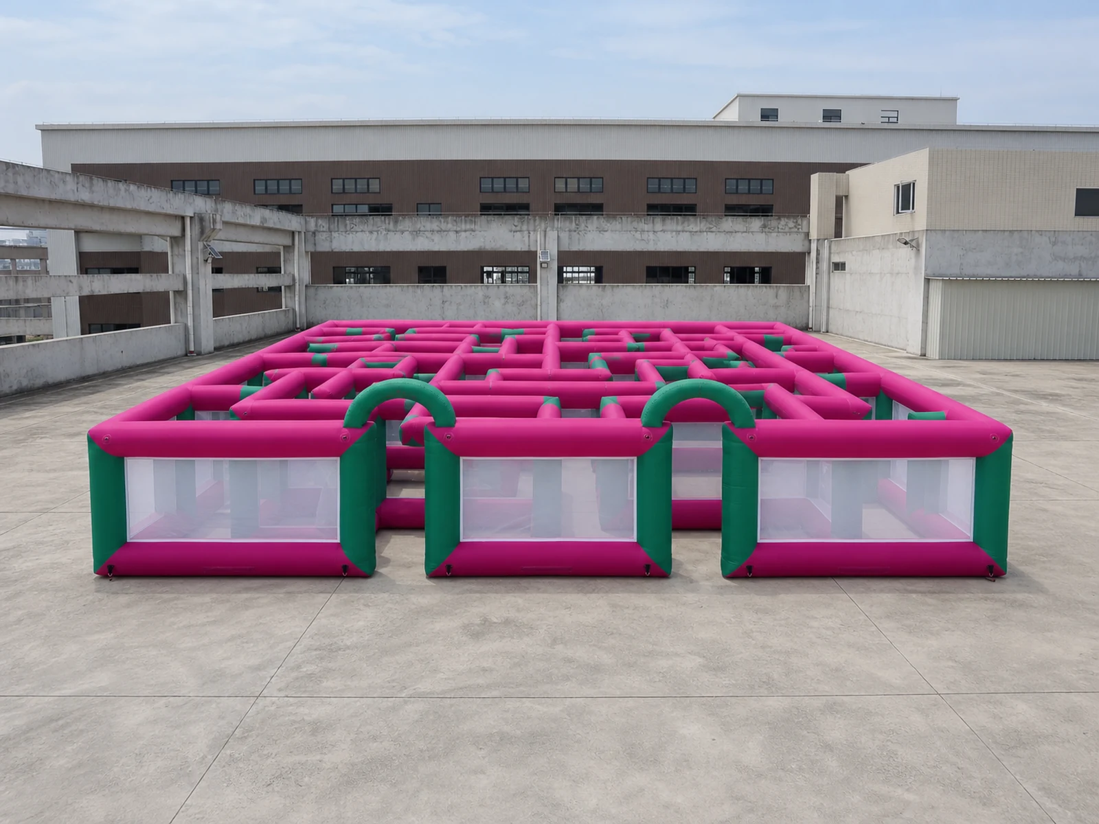 Commercial Inflatable Maze - Magenta Green Mesh Open Top - 10 x 10 x 2m - P067 - product view 1