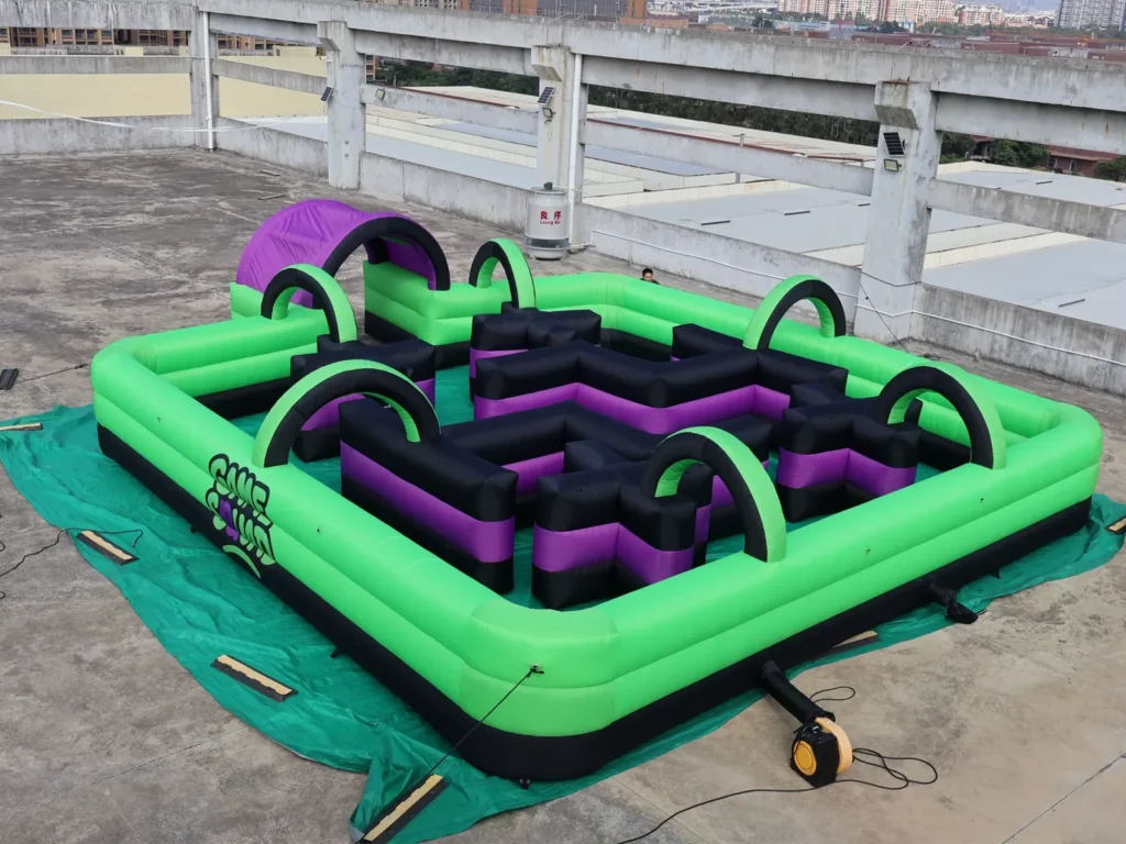 Air Science 10x10m Green and Purple Game Open-Top Inflatable Maze