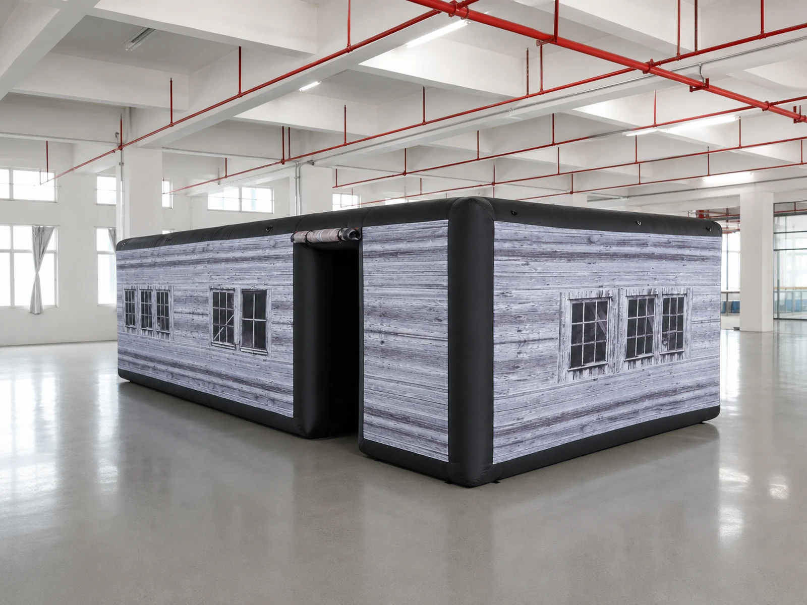 Commercial Inflatable Maze - Gray Wood Flat-Roof Enclosed - product view 1