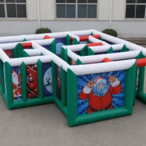 Commercial Inflatable Maze - Green Christmas Printed Open Top - product view 1