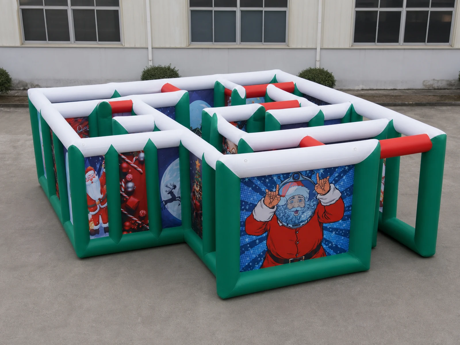 Commercial Inflatable Maze - Green Christmas Printed Open Top - product view 1