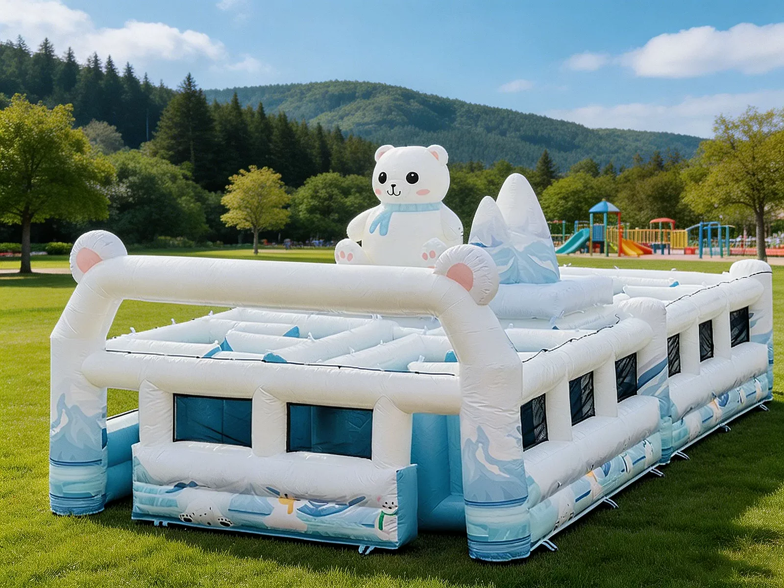 Commercial Inflatable Maze - White Blue Polar Bear Open-Top Maze - product view 1