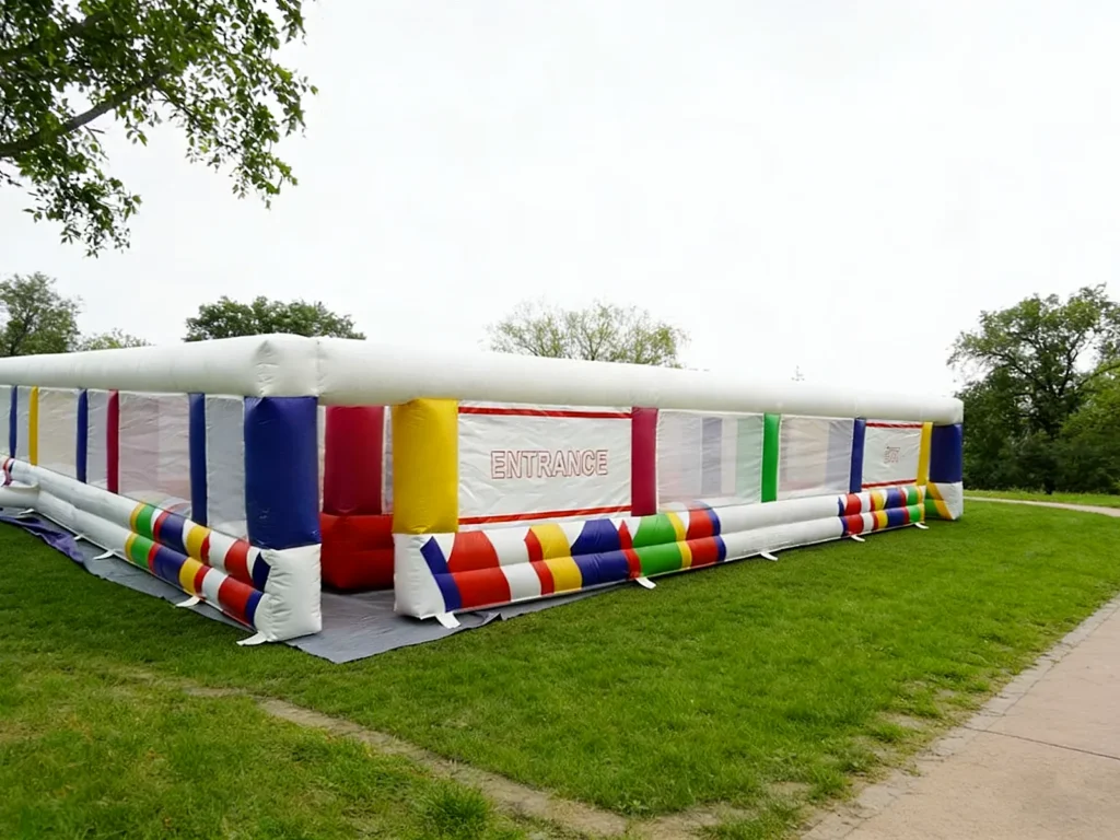 Commercial Inflatable Maze - White Multicolor Mesh Covered